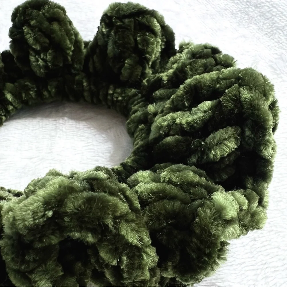 Handmade Crochet VELVET Hunter Green Large Hair Scrunchie PinkRainCloud